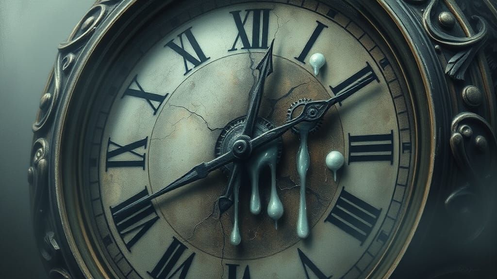 Time Drips Like Tears from a Worn Clockface in a Surreal Sce...
