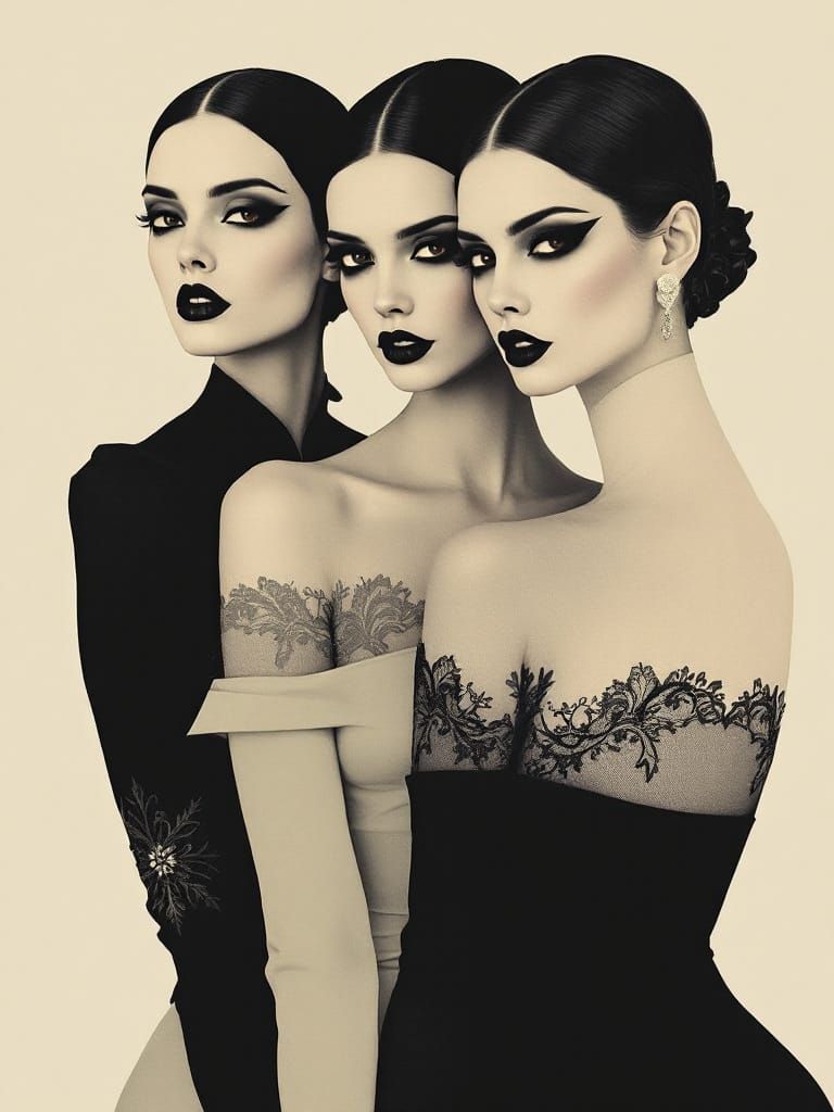 Cubist Fashion Illustration with Gothic Elegance