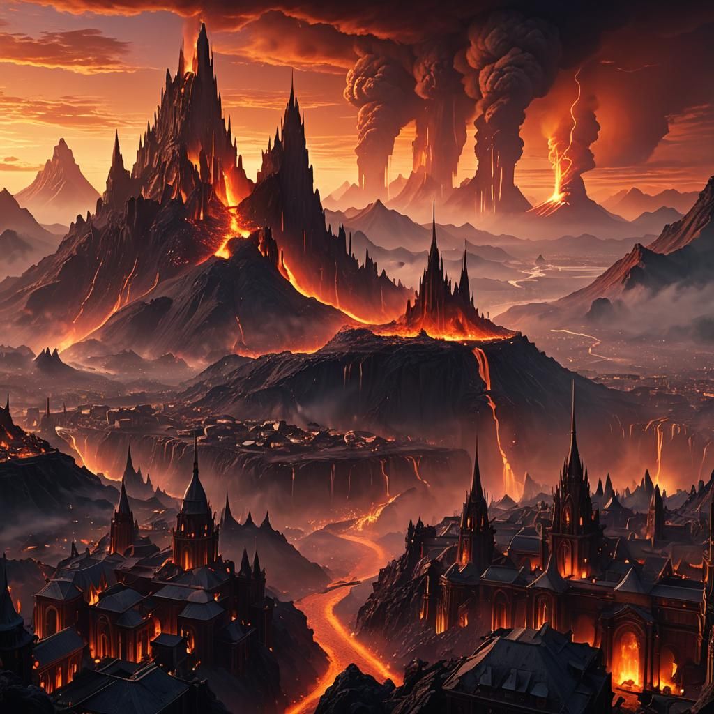 Volcanic Cityscape in a Surreal Style