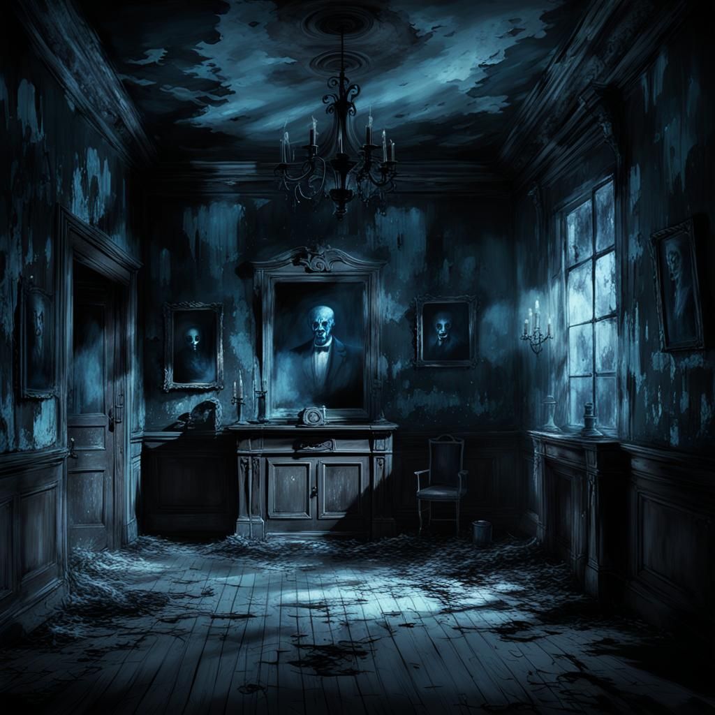Eerie Haunted Mansion with Ghostly Apparitions