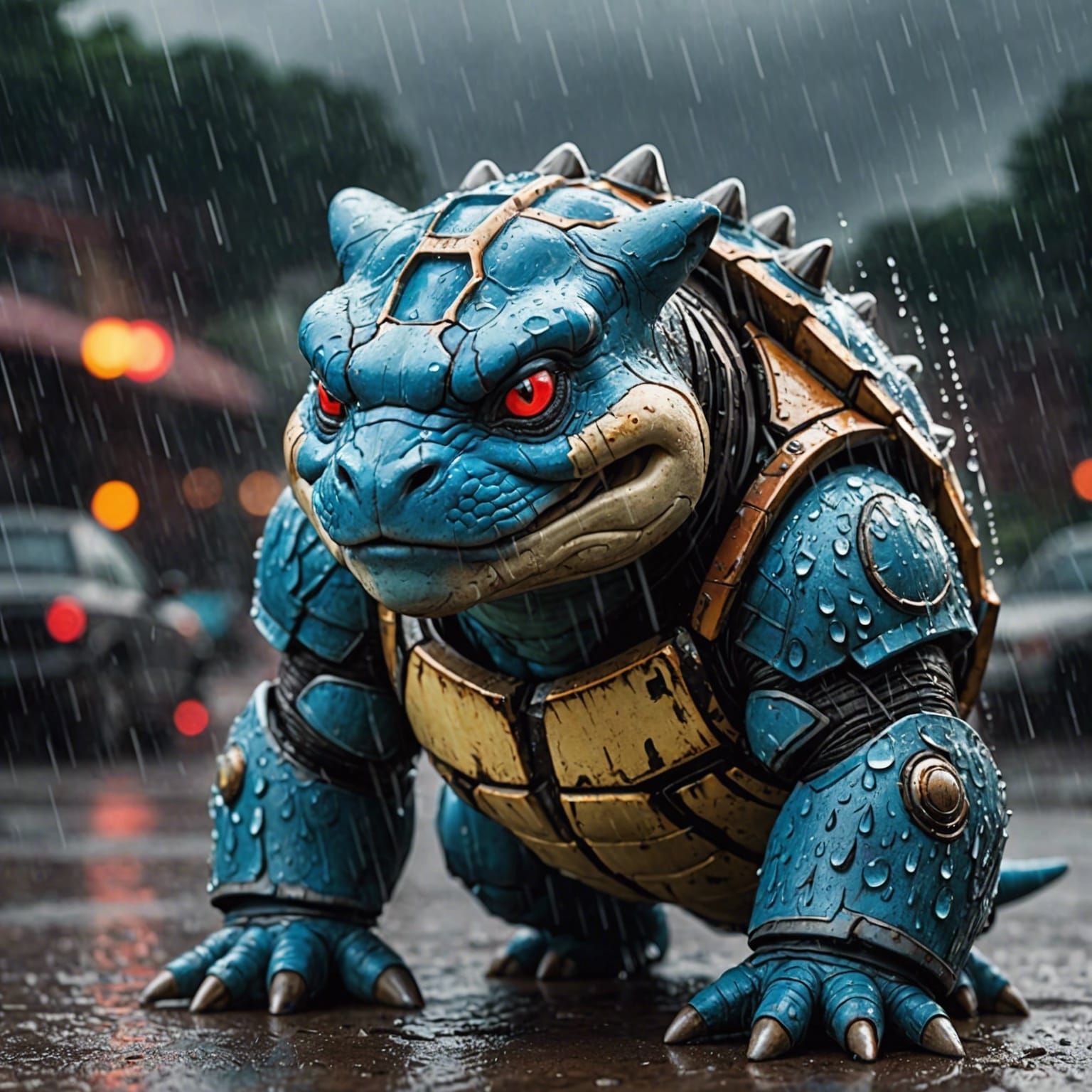 Detailed Blastoise Portrait in Retro Ambiance