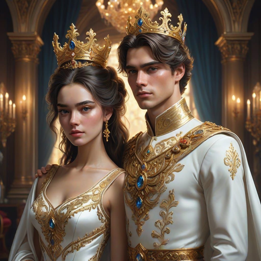 Regal Young Monarchs in Velvet Boudoir