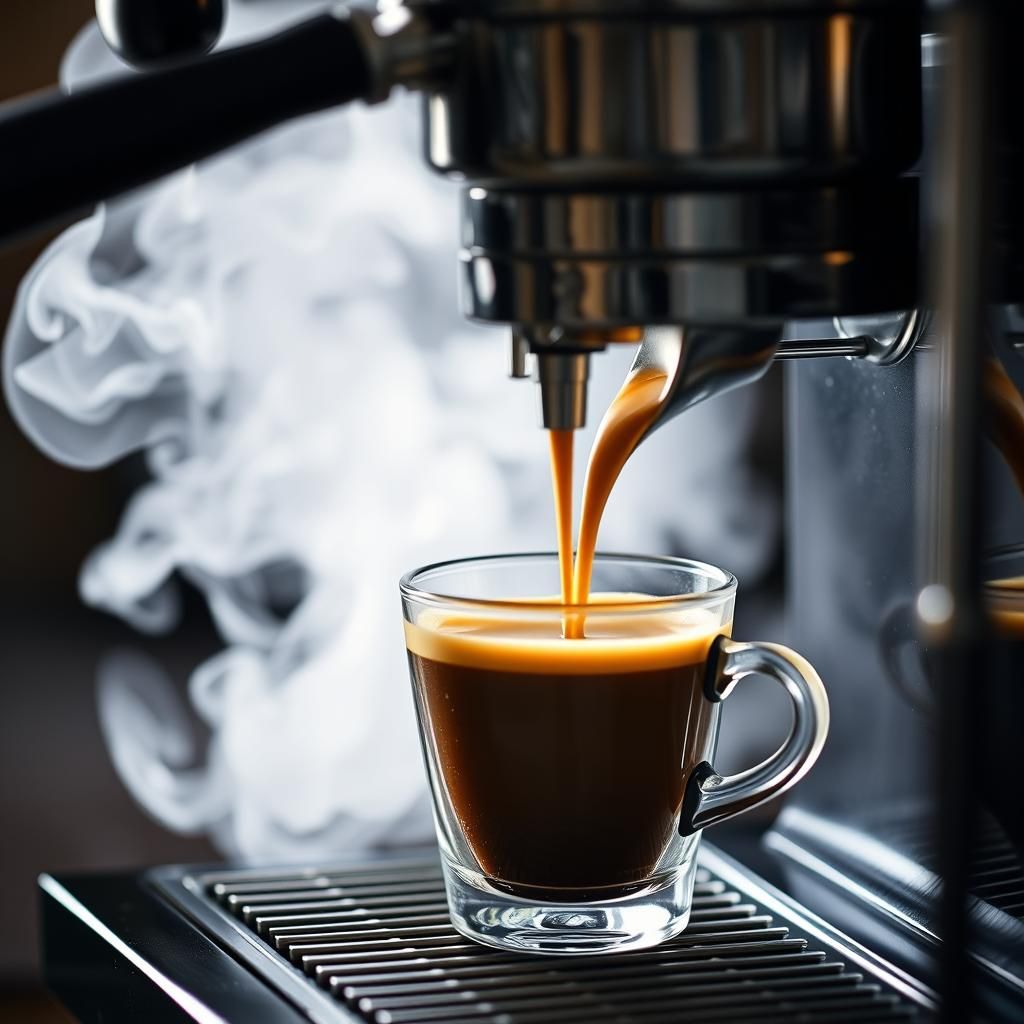 Close-Up of Espresso Machine Pouring Coffee