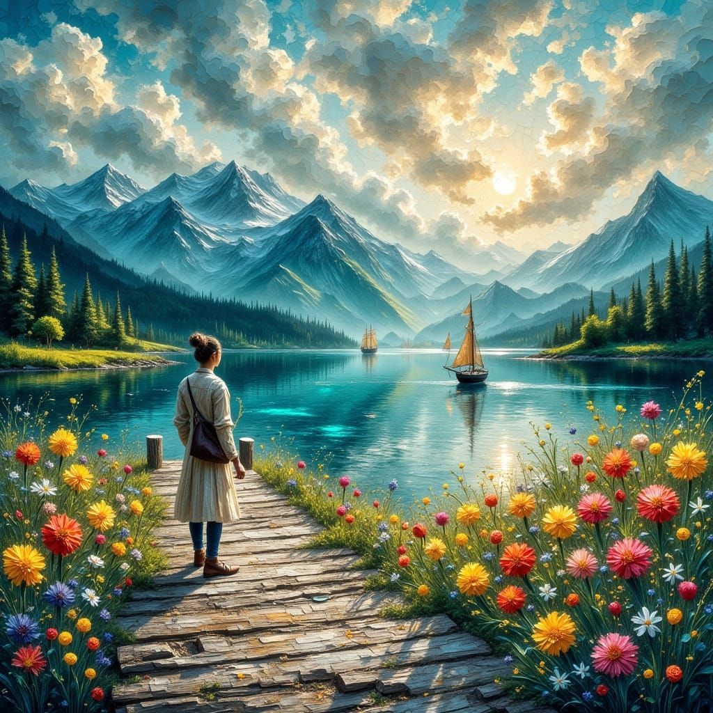 Majestic Landscape with Lone Figure Waiting for Ship