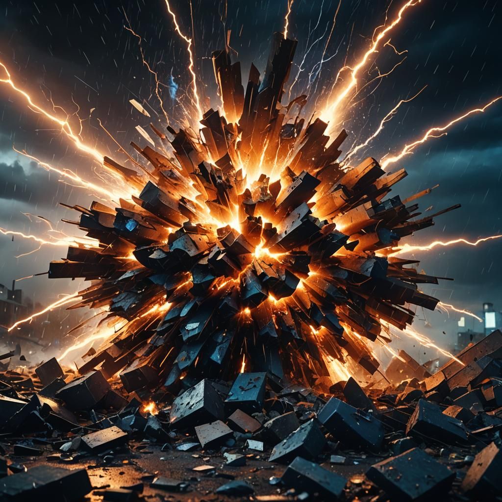 Explosive Bomb Bursting with Lightning: Cinematic Digital Ar...