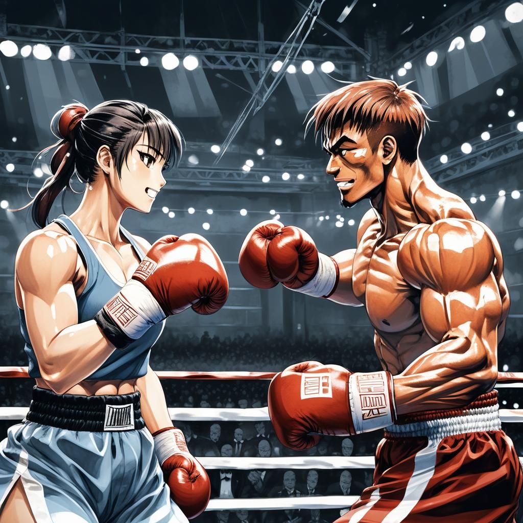 Muscular Boxers' Flirty Standoff in Manga Style
