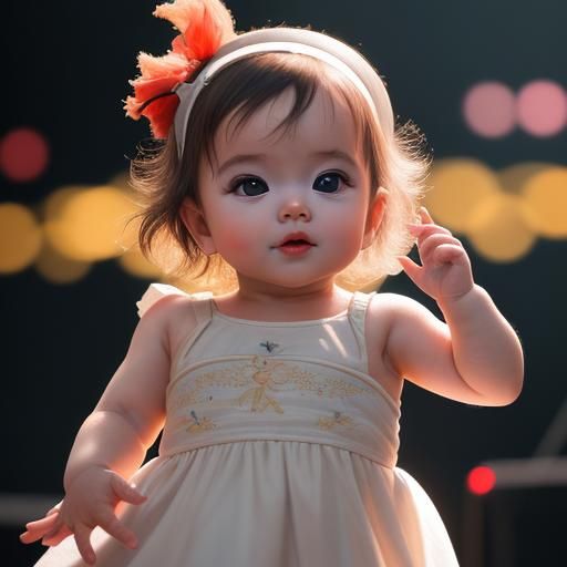 Dancing Baby on Stage: Gouache Detailed Painting