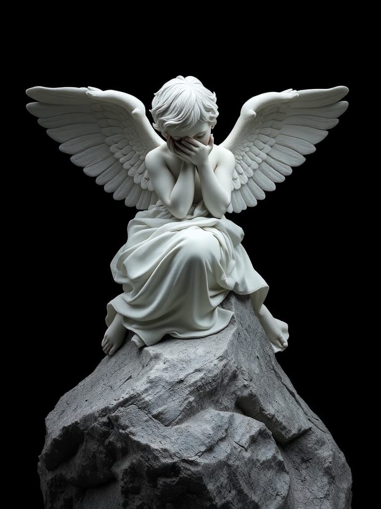 Grieving Angel Statue in Greek Marble Style