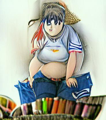 Anime Girl with Belly in Manga Style
