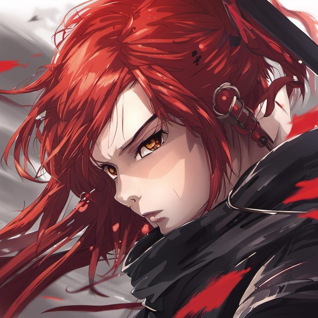 Red-Haired Assassin in Anime Style