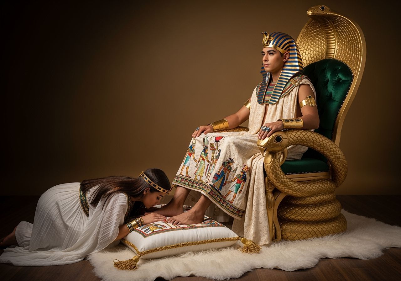 Regal Pharaoh on Emerald Throne with Priestess