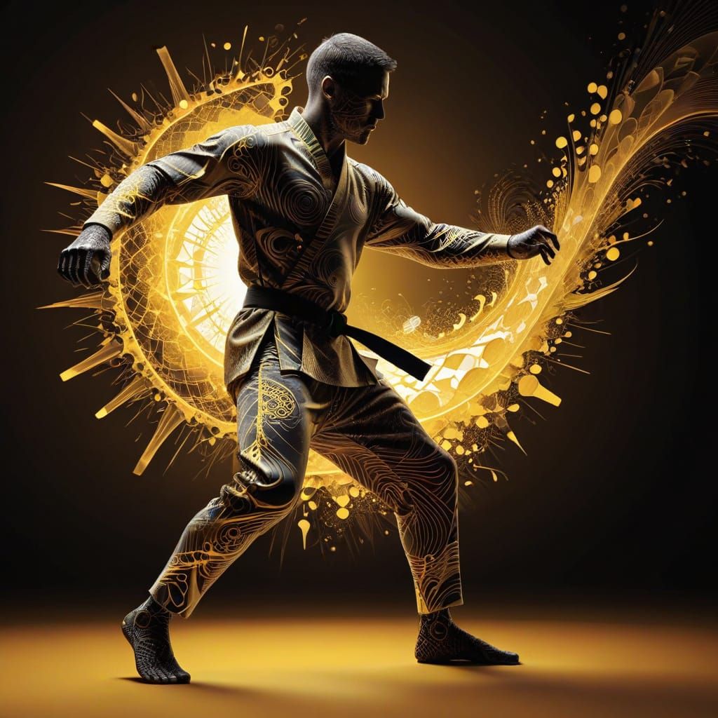 Karate Master Kicks Monster in Zentangle Style