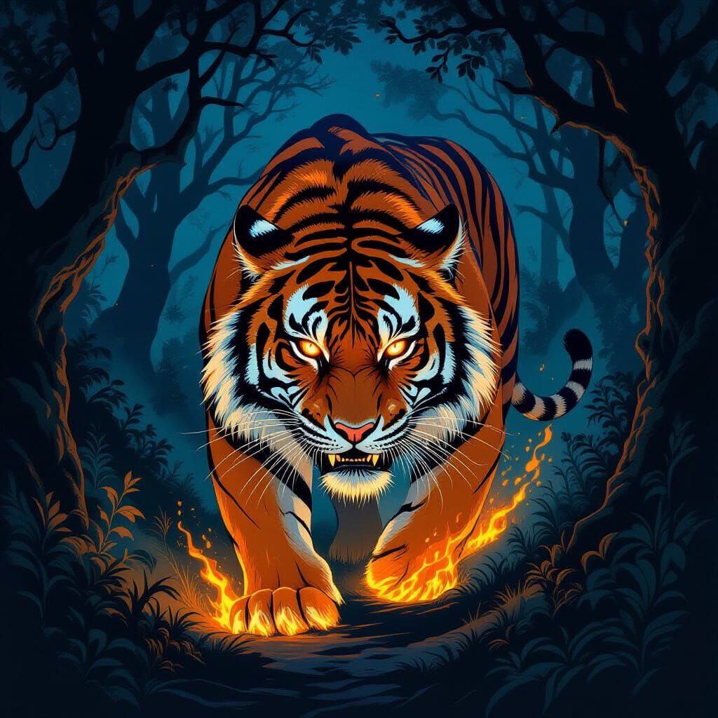 Fierce Tyger Burning Bright in Ancient Forest