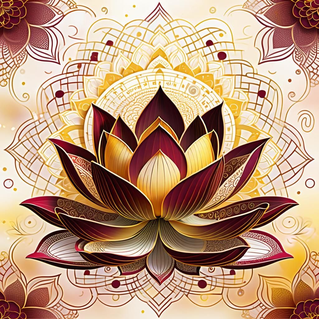 Intricate Lotus Flower with Binary Code in Zentangle Style