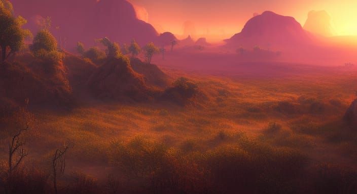 Savanna Desert Oasis at Sunset: Detailed Matte Painting