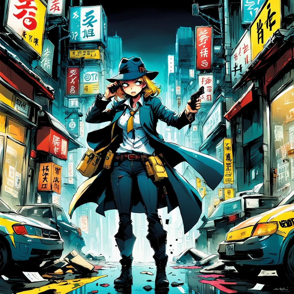 female detective investigating crime scene