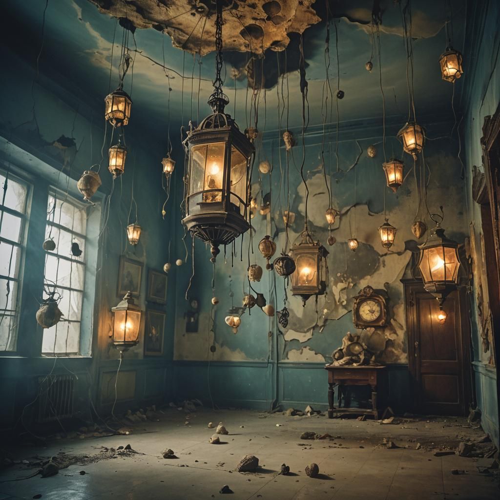 Surreal Museum of Decaying Grandeur in Surrealist Style