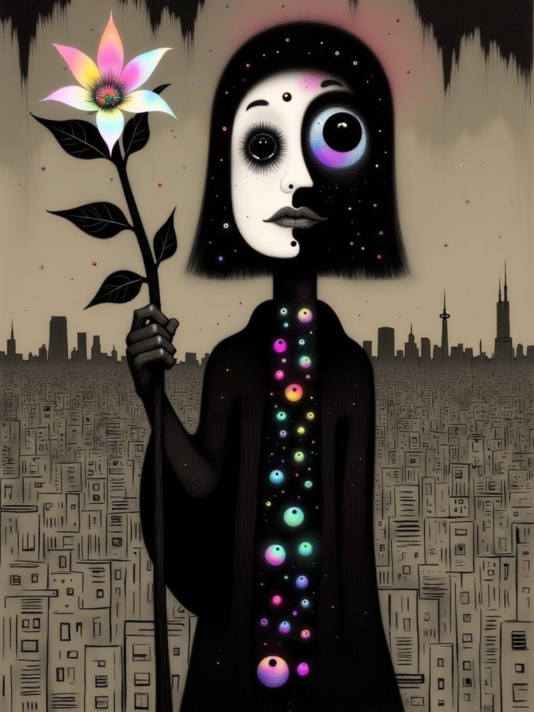 Grim Reaper in Metropolis: Art Nouveau Digital Illustration