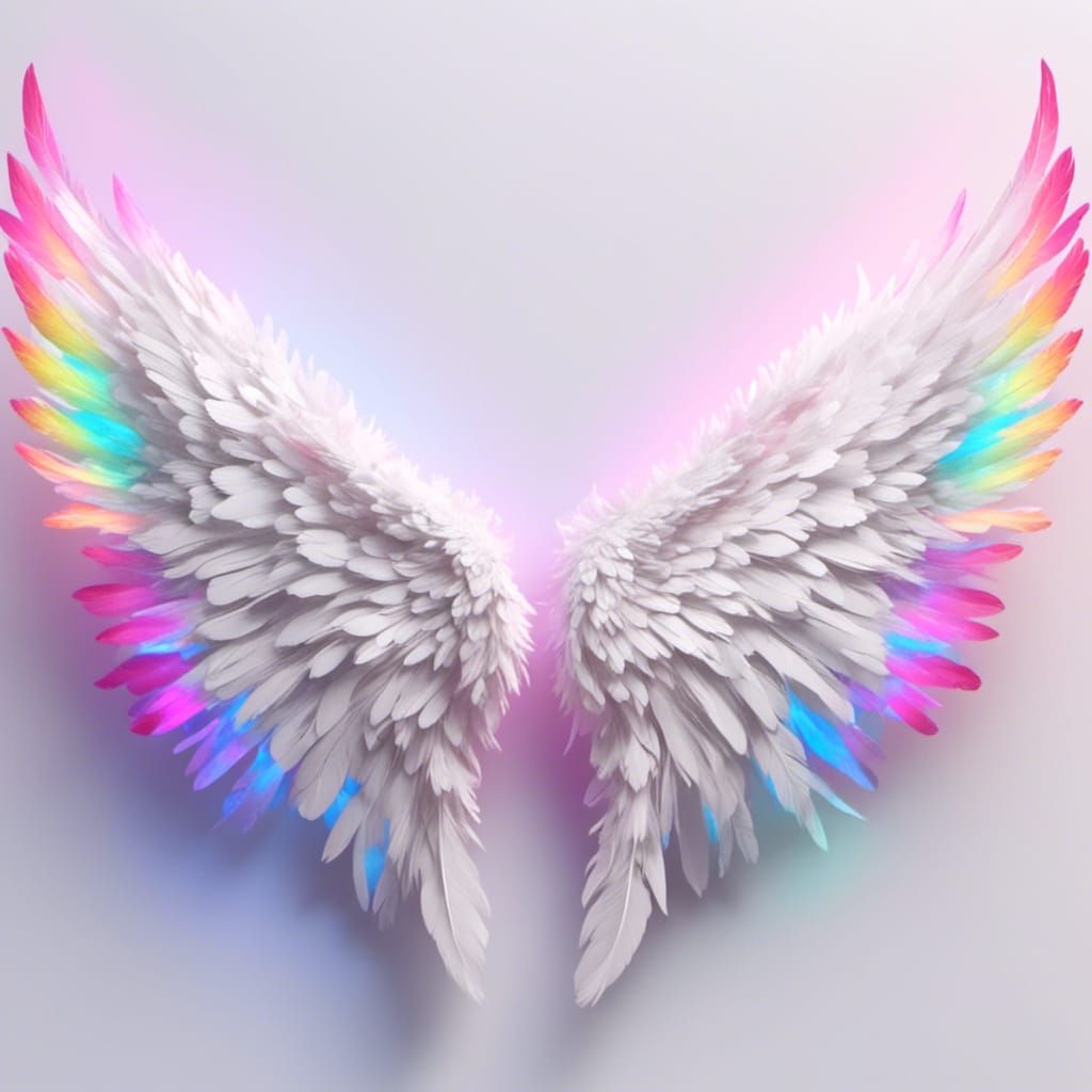 Neon Rainbow Angel Wings in Hyperreal Detail