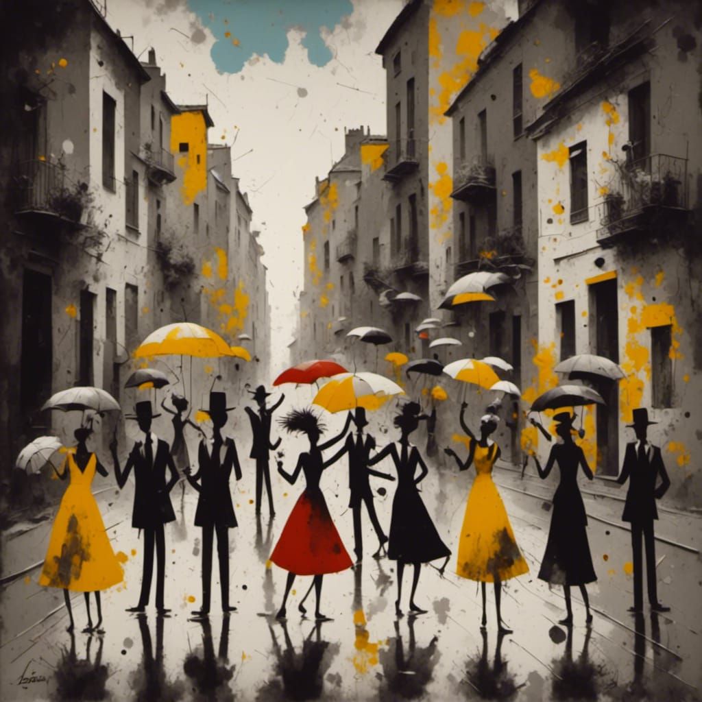 People Dancing in the Streets: Ink Drawing Style