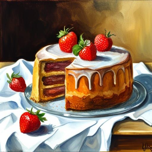 Hyperrealistic Cakes in Gouache Watercolor Style