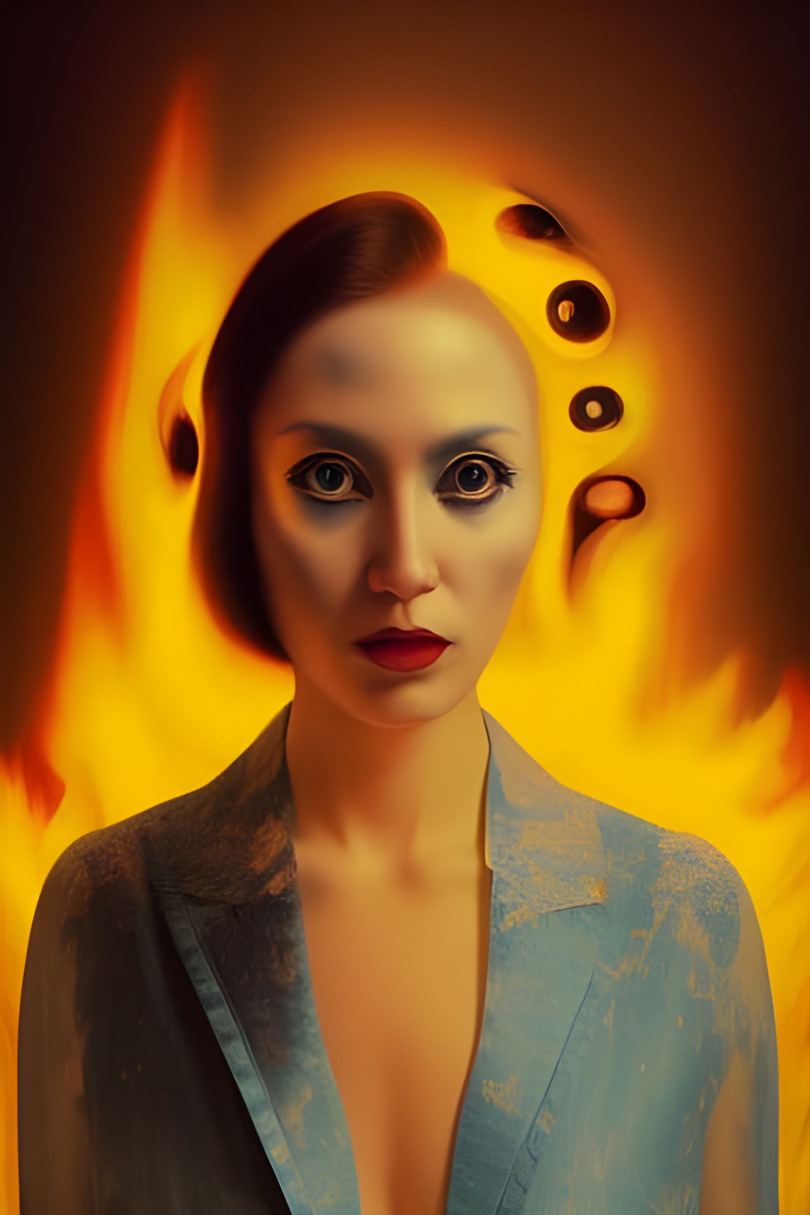 Pyrokinetic Woman Portrait in Ukiyo-e Style