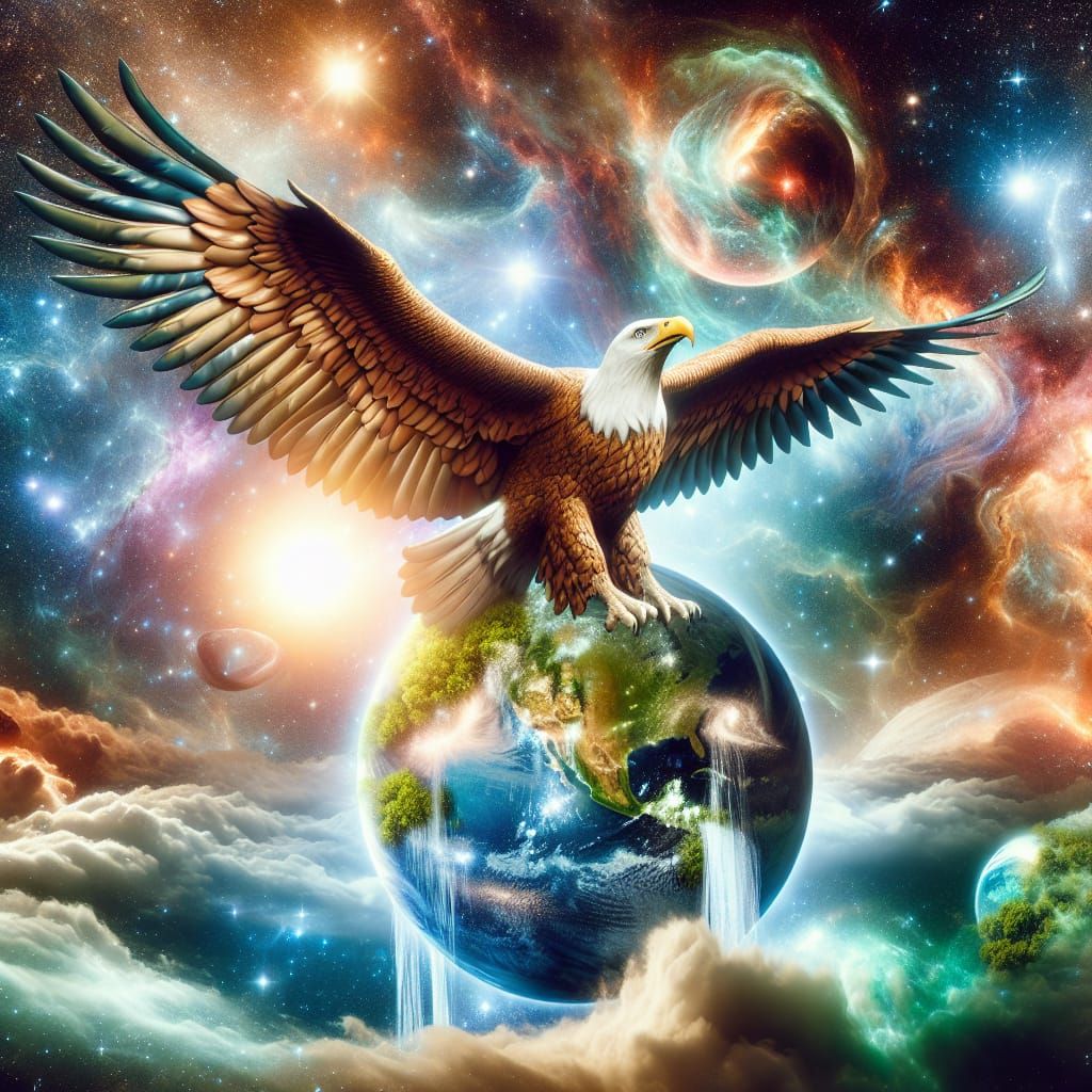 Ethereal Celestial Eagle Soars Across the Cosmos