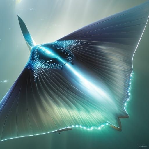 Manta Ray in Sparkling Sea: Digital Art