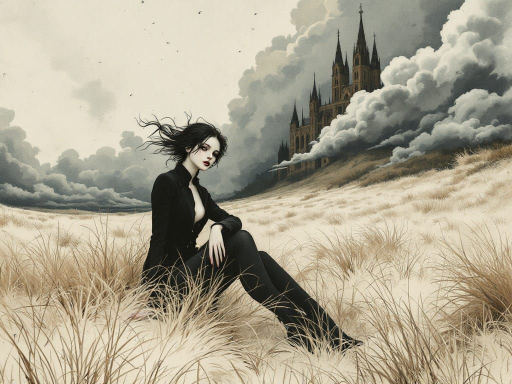 Ethereal Gothic Beauty Waits for the Storm