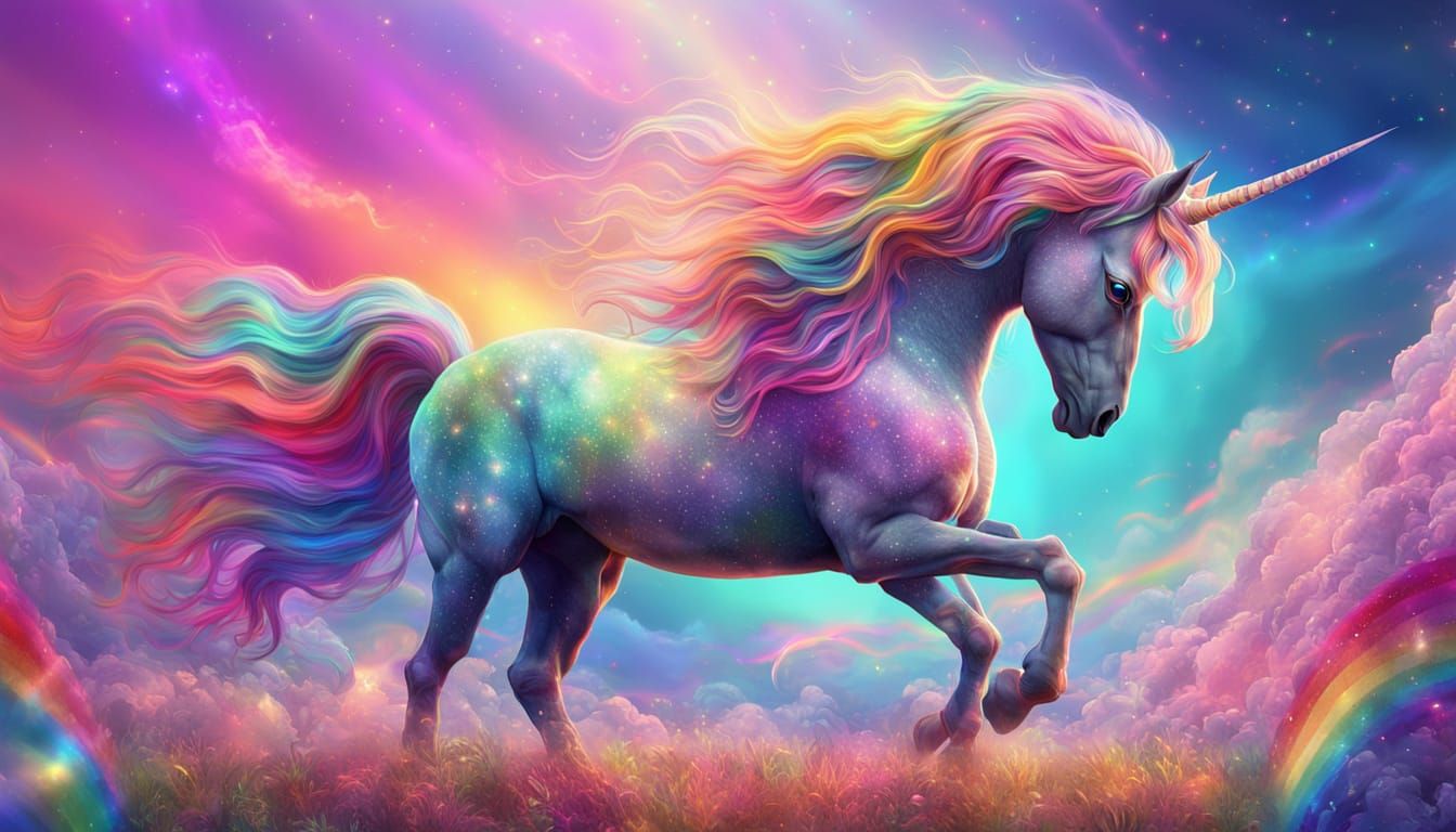 Rainbow Unicorn in Surreal Digital Art Style
