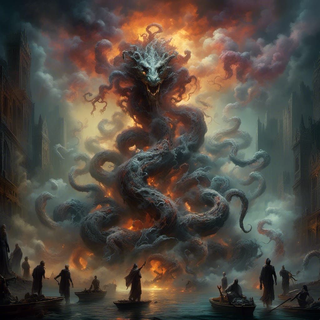 Five-Headed Kulshedra in a Dark Fantasy Realm