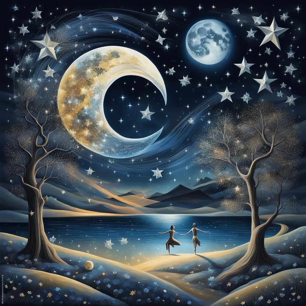 Crystal Stars Dance in Moonlit Surrealism