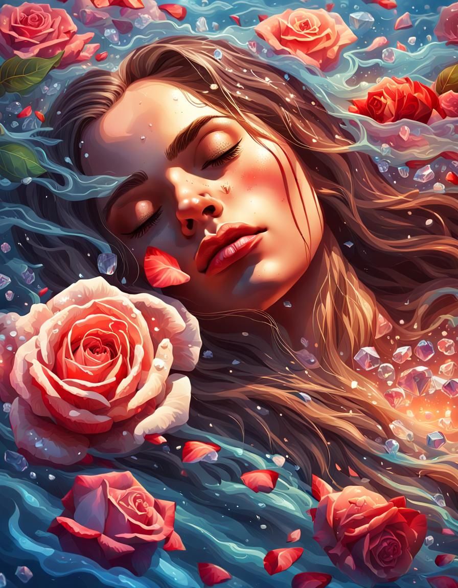 Woman Sleeping in Water with Crystal Bikini