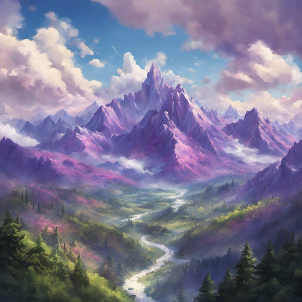 Purple Mountains Majesty: Splash Art Landscape