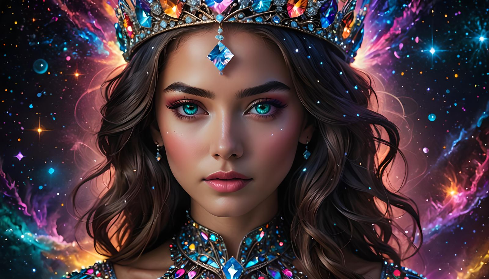 Cosmic Beauty with Galaxy Eyes in Expressionist Style