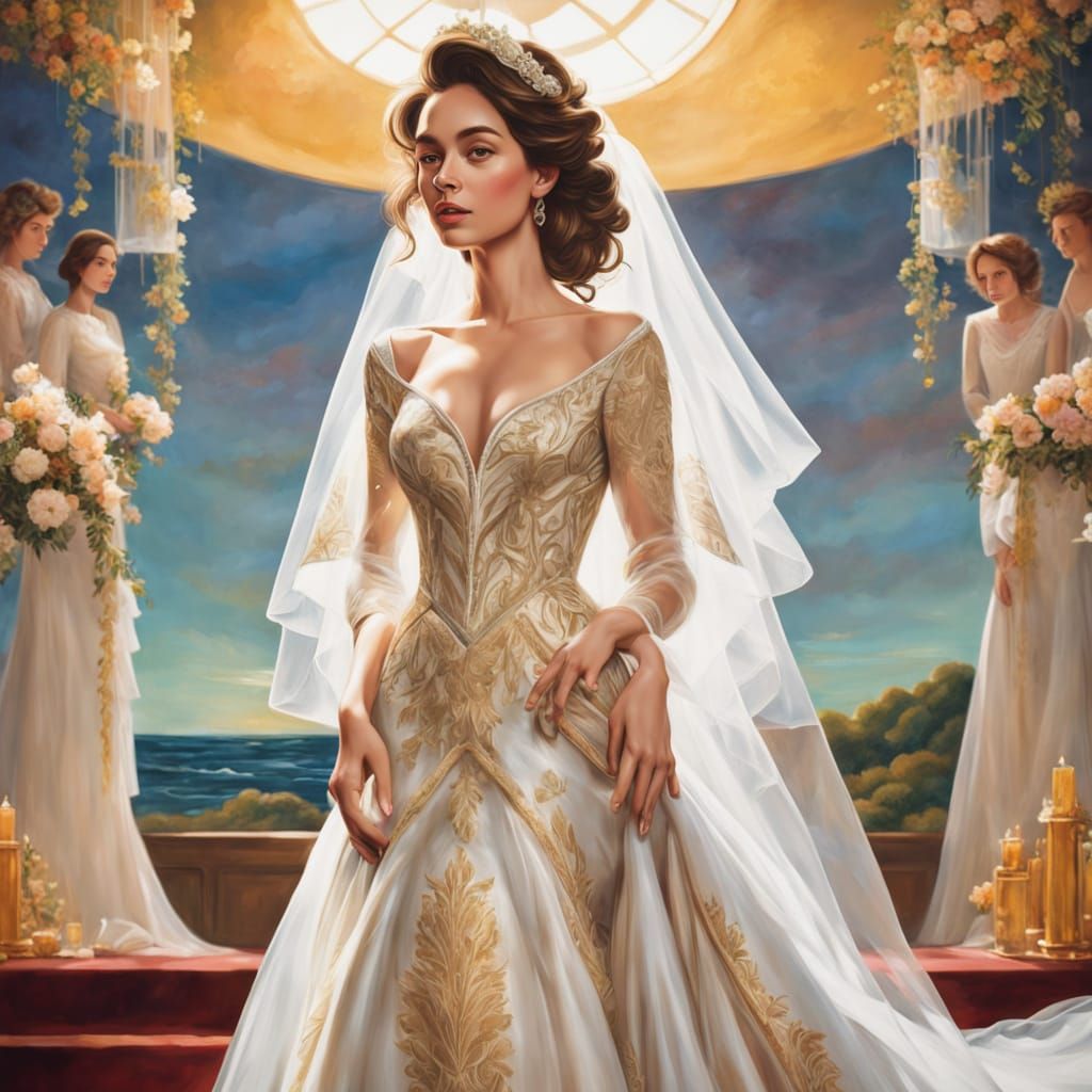 Elegant Woman in Vintage Gown: Oil Painting