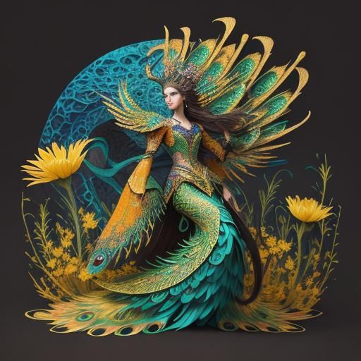 Dragon Peacock Woman in Abstract Expressionism