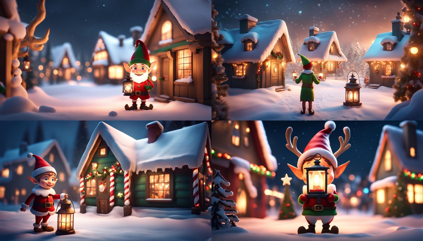 Christmas Elf in Snow Village, Hyperrealistic CGI