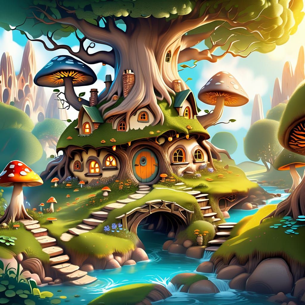Whimsical Hobbit Village in Giant Tree Roots