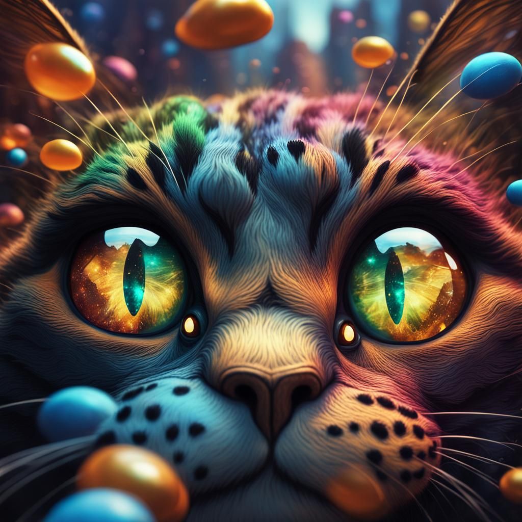 Cat Eyes Trapped in Bubbles: Detailed Digital Painting