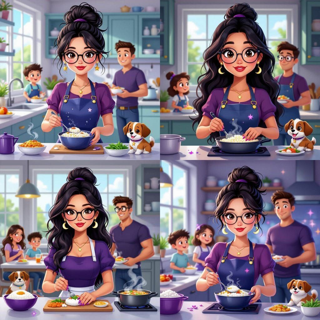 Animated Asian Family Dinner Scene