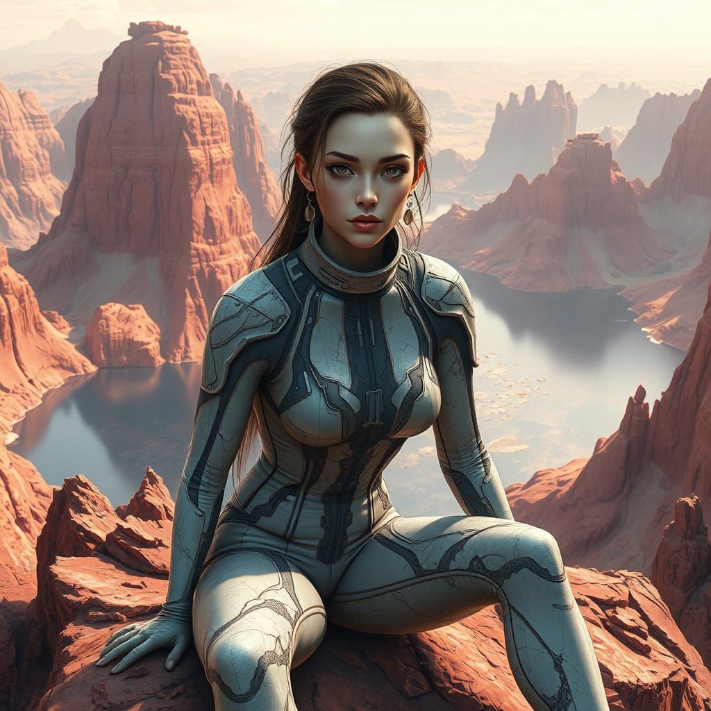 Ethereal Space Explorer Adorns Alien Landscape