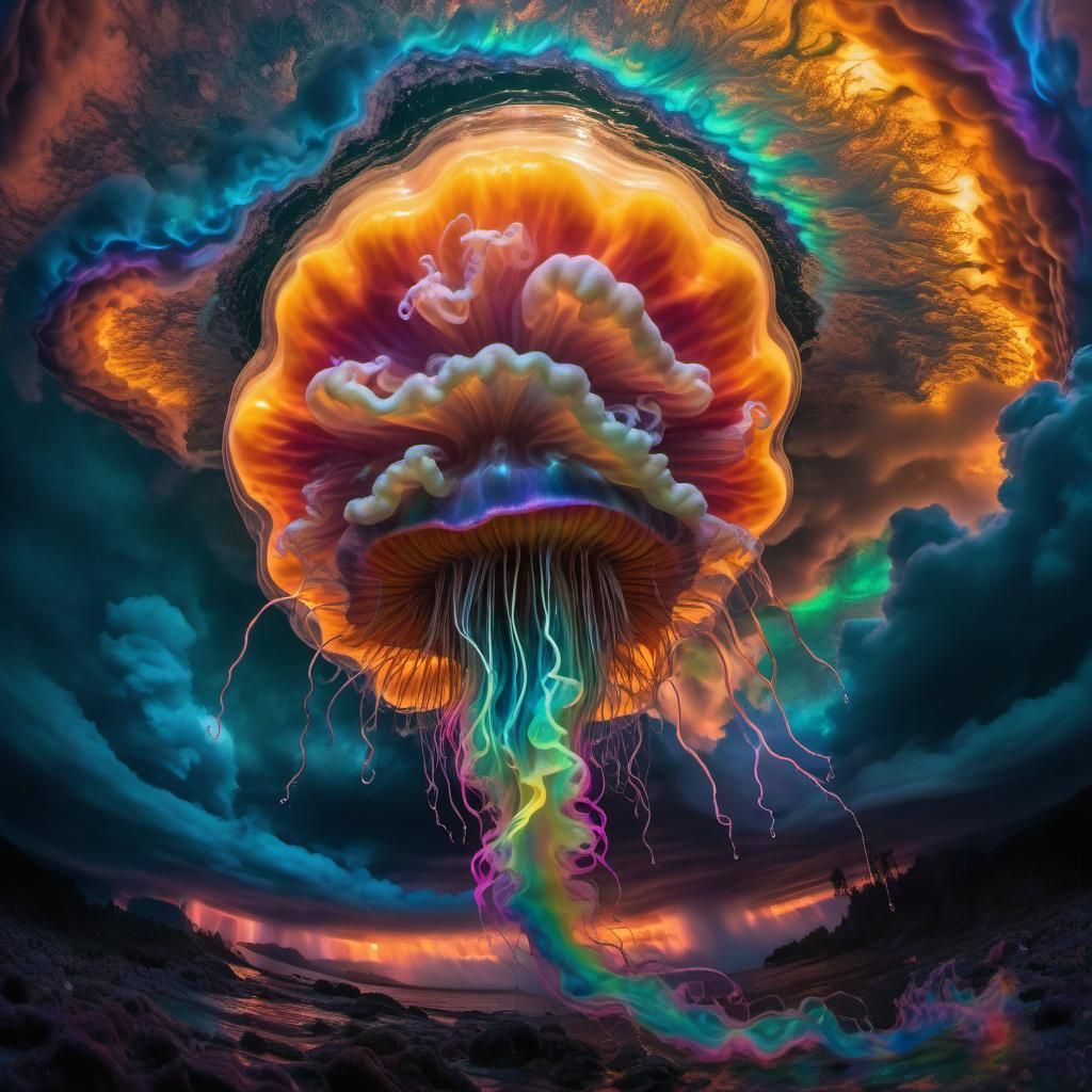 Lightning Jellyfish Storm in Psychedelic Art Style