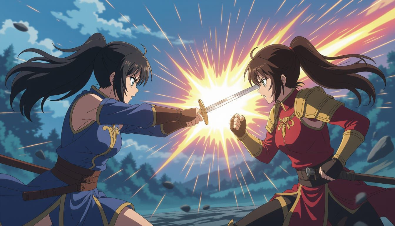 Anime Warriors Clash in Epic Cinematic Battle