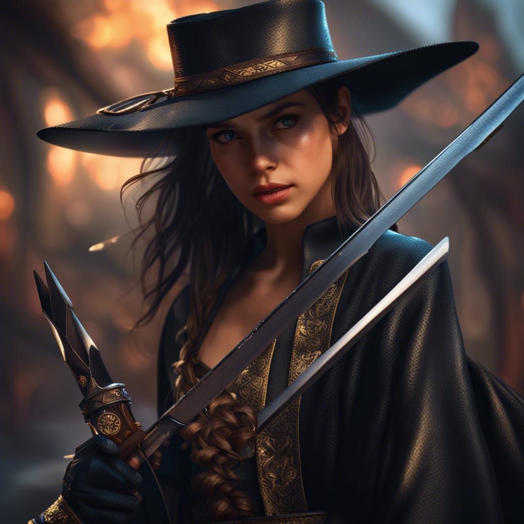 Young Woman in Zorro Costume, Digital Art