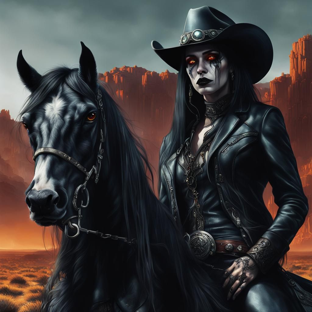 Gothic Woman Meets Cowboy: Detailed Matte Painting