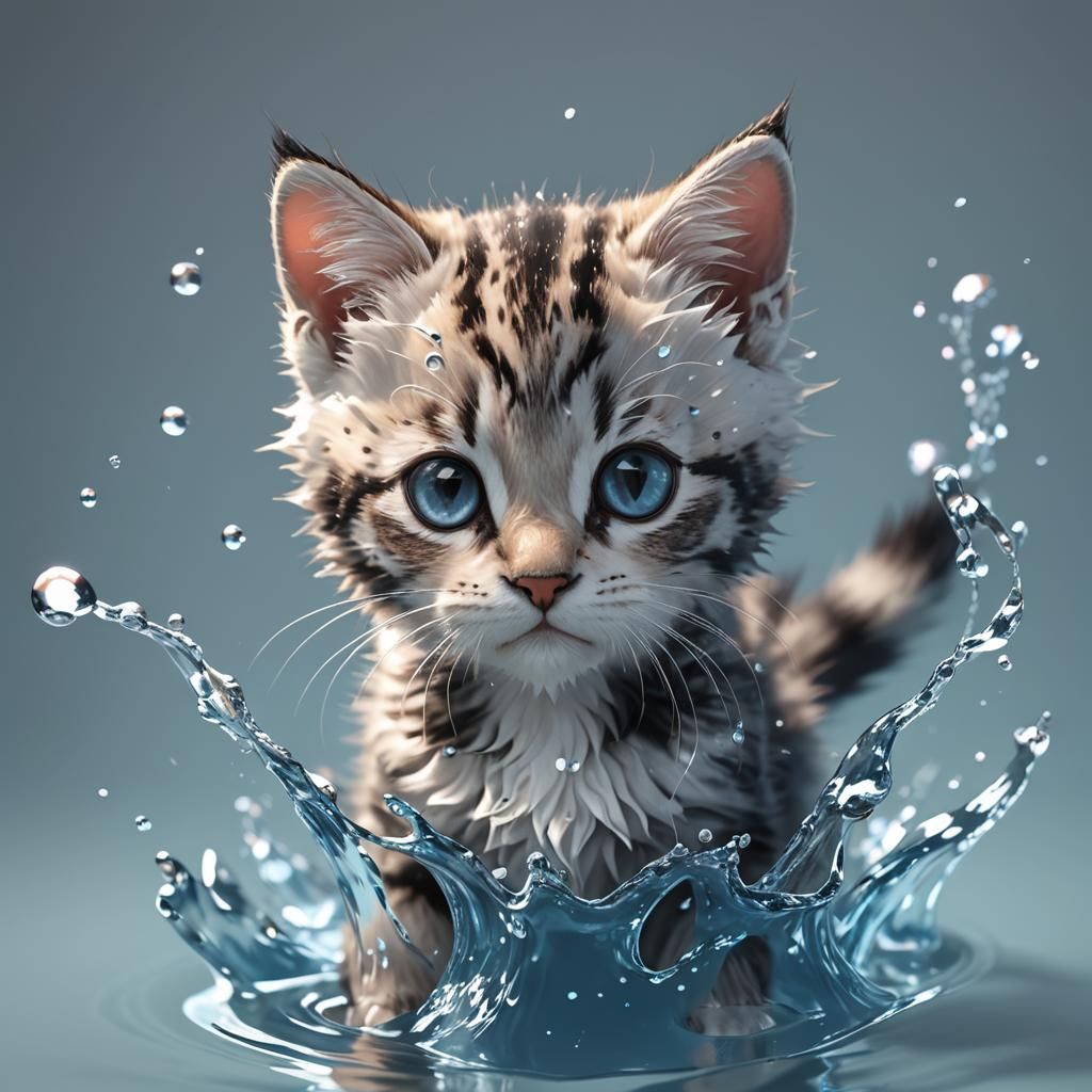 Water Kitten: Detailed 3D Anime Art
