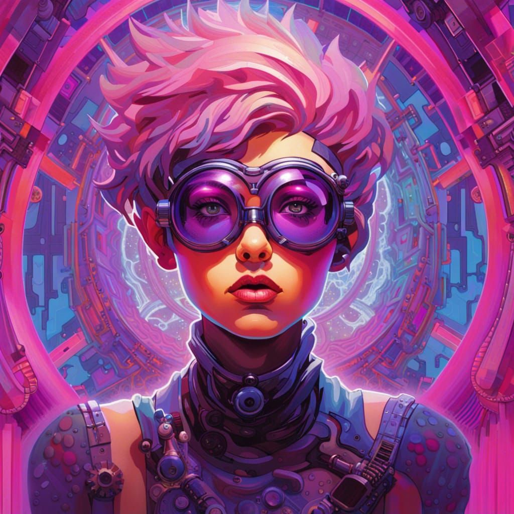 Steampunk Woman in Fractal Dreamscape