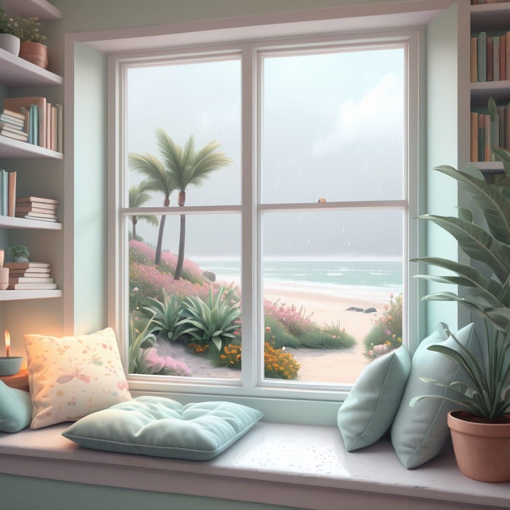 Cozy Reading Nook with Fireplace: Digital Illustration