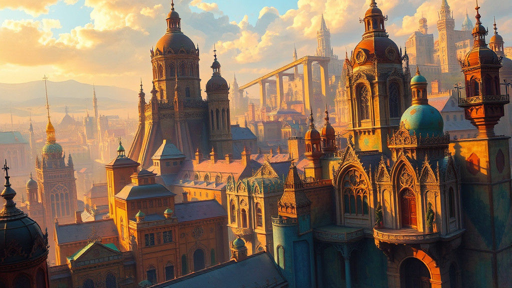 Dreamlike Cityscape in a Fantastical Style